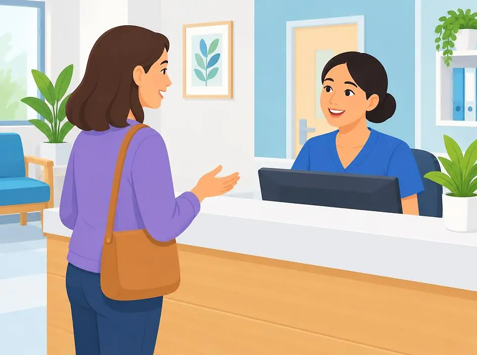 A patient at a clinic desk