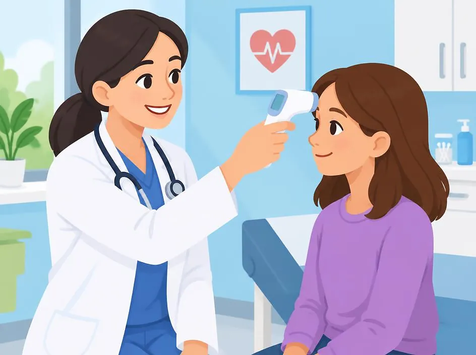 A doctor taking a temperature