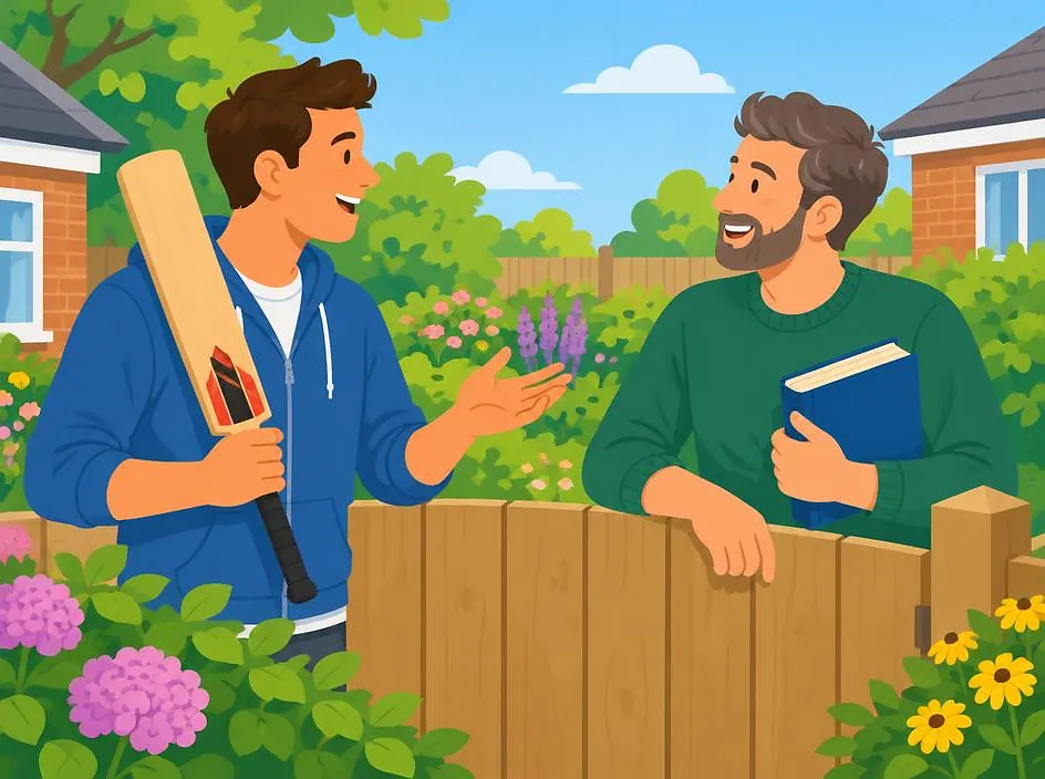 Neighbours talking over a fence