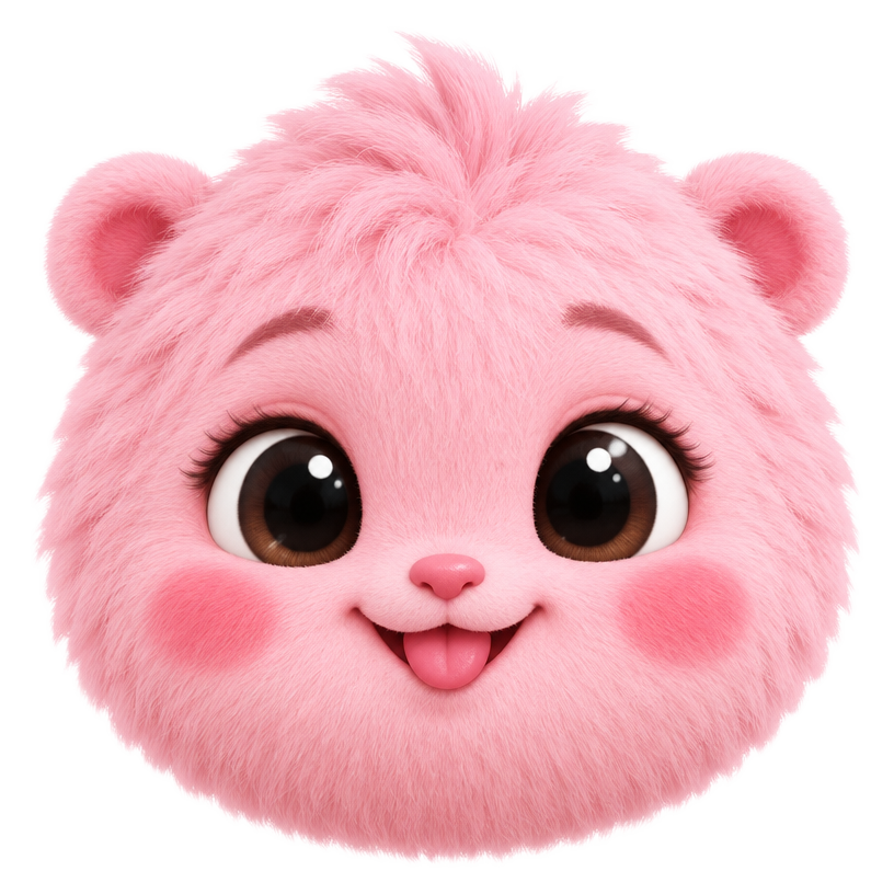 Nora, a smiling fluffy pink study companion