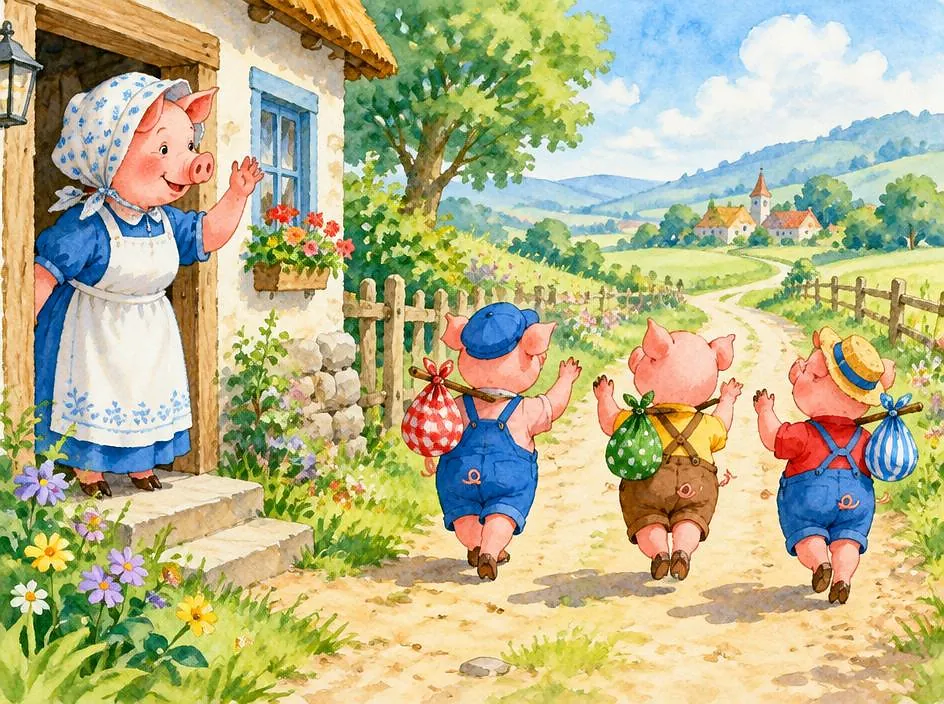 Three pigs leave home