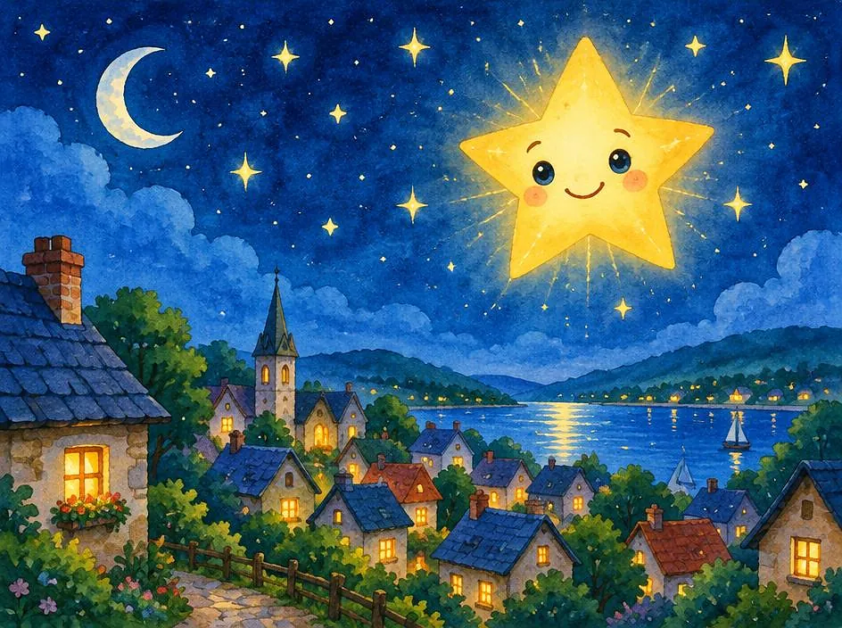 A smiling star over a sleepy village