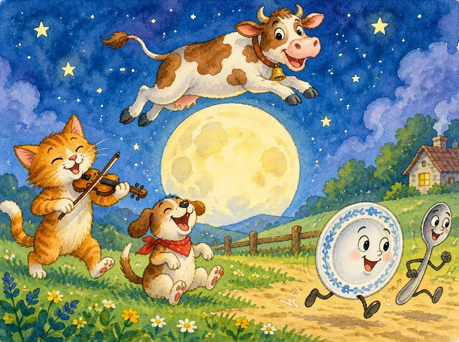 A cow jumping over the moon
