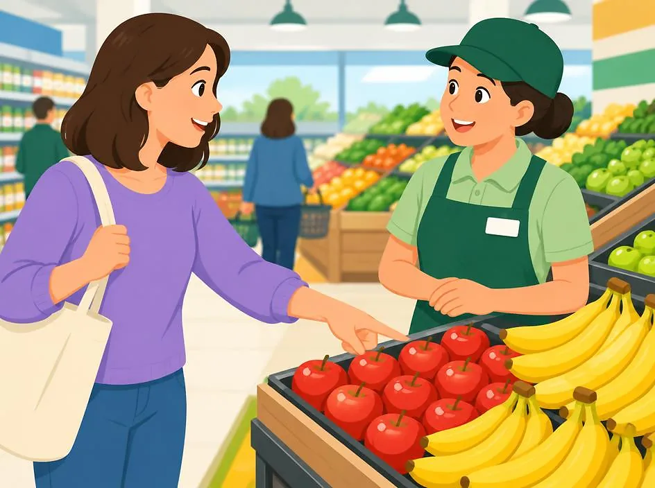 A woman asking about fruit