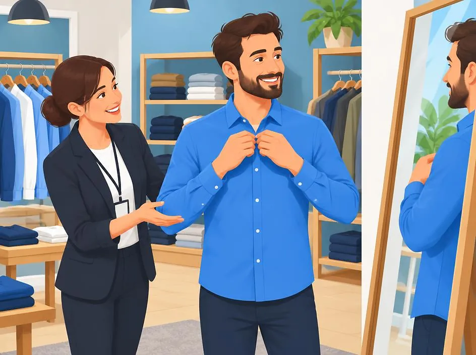 A man trying on a shirt